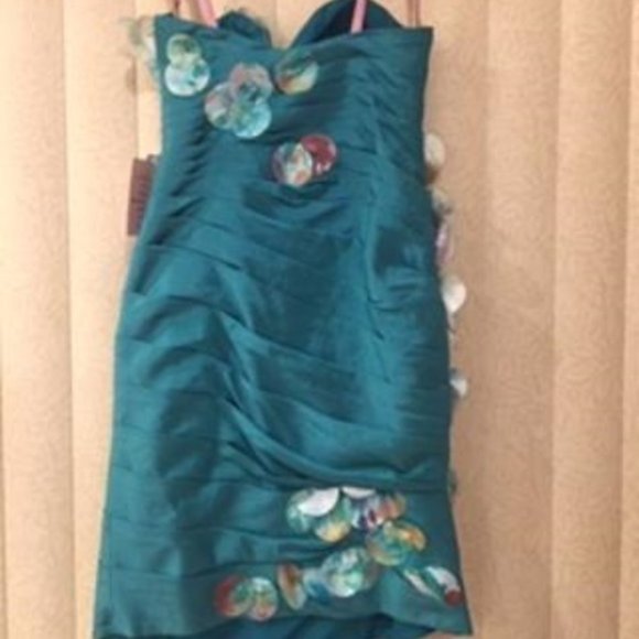 *FINAL PRICE* Fun Flirty Peacock Taffeta Short Formal Dress 4 - Picture 4 of 7